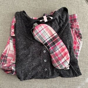Victoria’s Secret Pink Grey Flannel Sleep Mask Pajama Set Small
